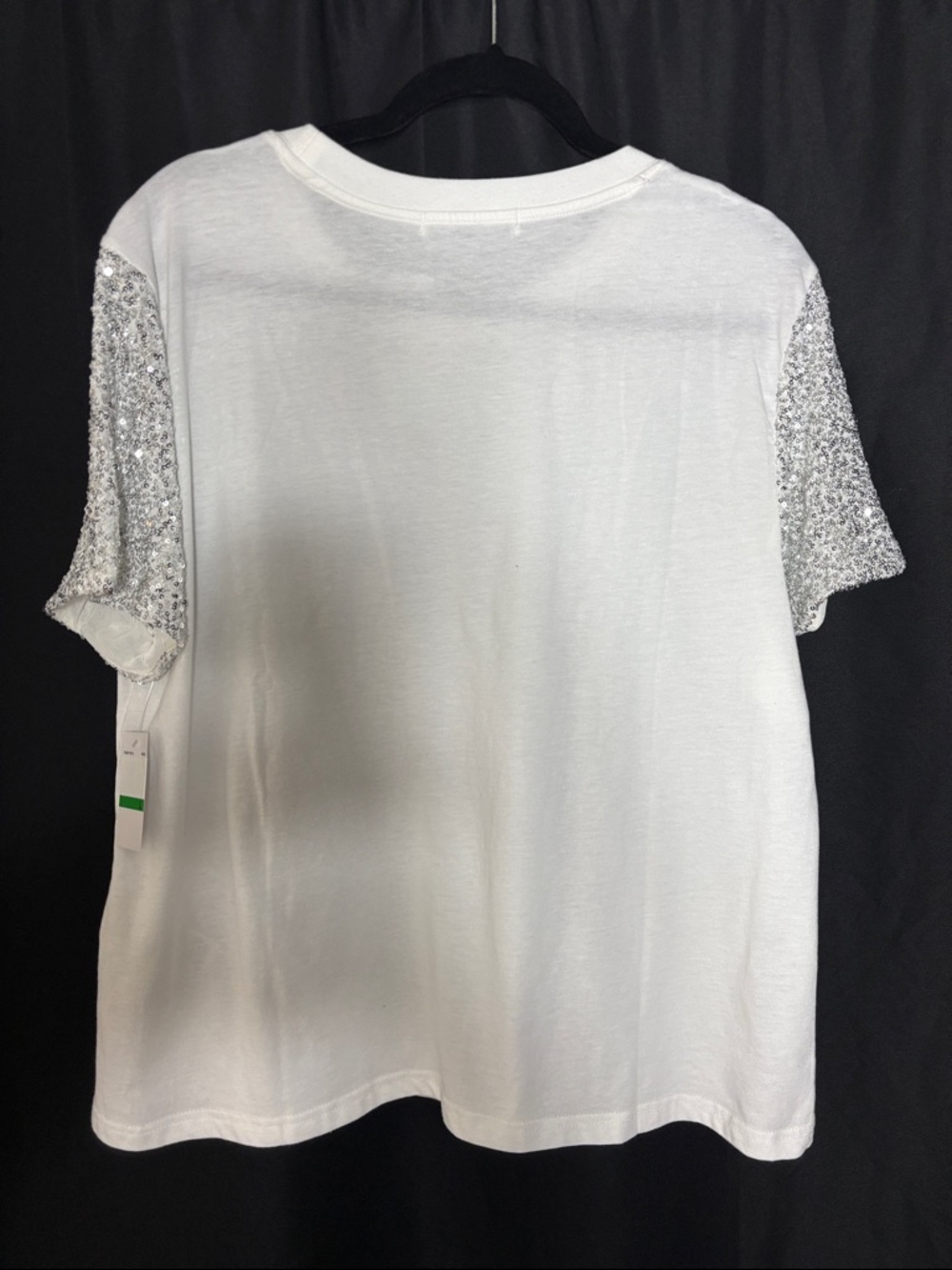Rebecca Minkoff White Tee with Silver Sequin Short Sleeves - Picture 5 of 6